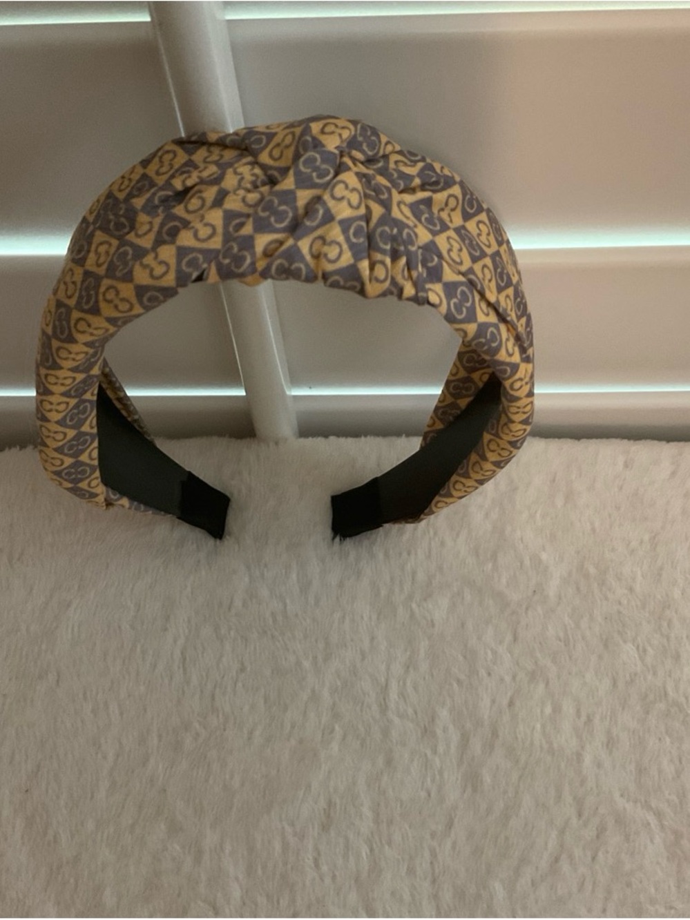 Knot Headband in Mustard Yellow and Gray Geometric Print